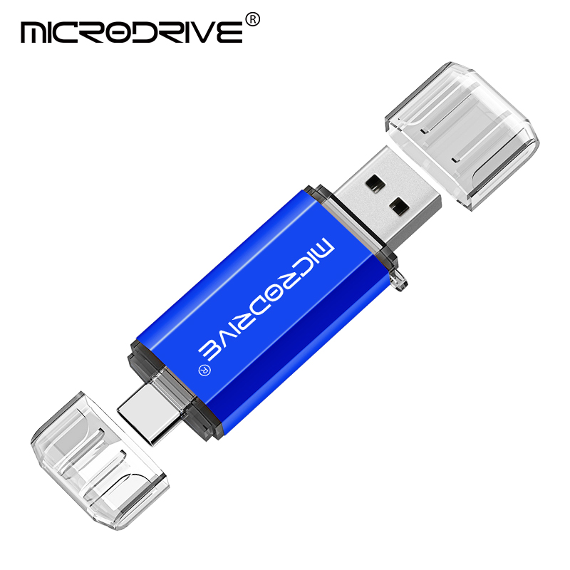 Type C USB Flash Drive OTG 2 IN 1 USB 2.0 Micro USB Pen Drive 128GB 64GB 32GB 16GB 8GB 4GB Pendrive Flash Drive: Blue / 128GB