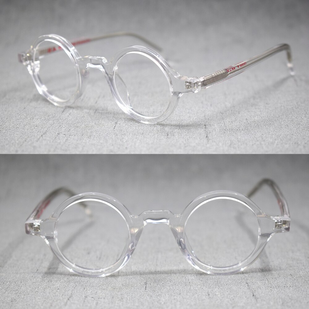 Acetate Vintage Small Round Glasses Men Eyeglasses Frame Women Optical Prescription Spectacle Clear Eyewear: CRYSTAL