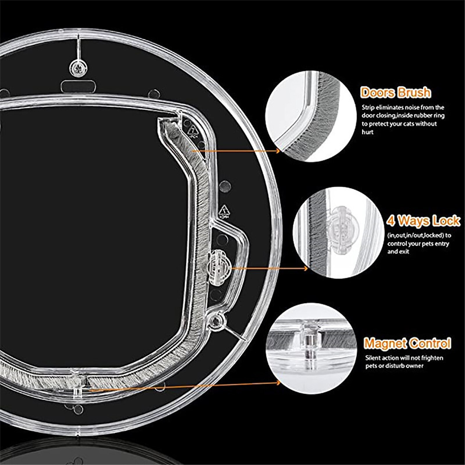 Pet Flap Round Cat Flap Pet Door Can Control In And Out Direction Dog Door Four-way Lockable Pet Door