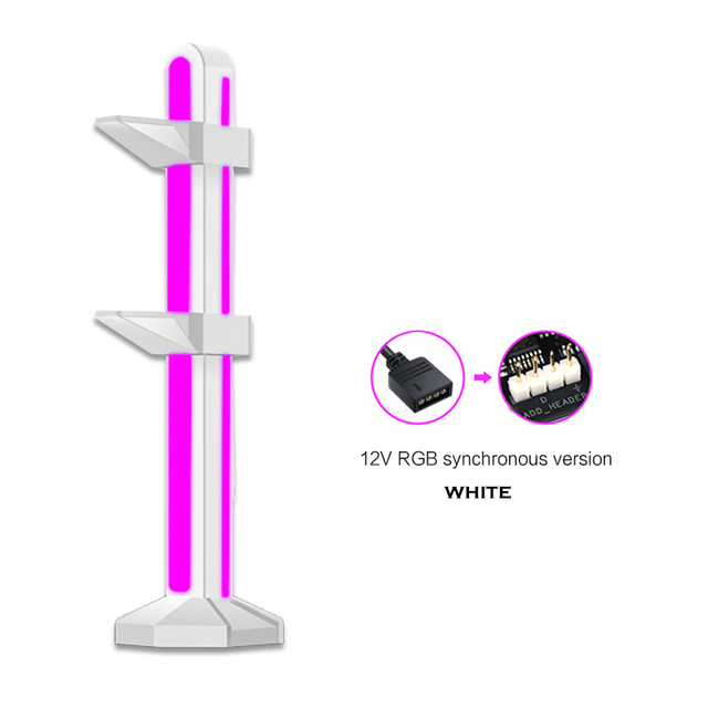 RGB Vertical GPU Support Aluminum Video Graphics Card Jack Bracket,VGA Holder Stand 12V/5V AURA SYNC,Black/White/Pink: White 12V RGB