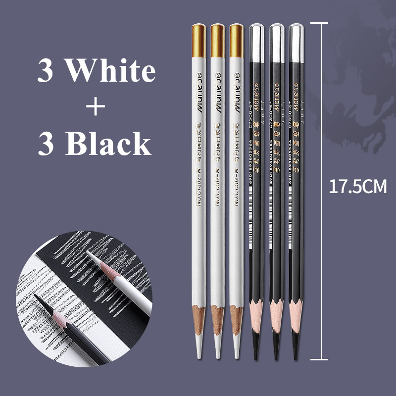 Juego de lápices de carbón blanco y negro para dibujo, bocetos, sombreado en papeles oscuros, cartón de colores, 6 unidades por juego: Rojo