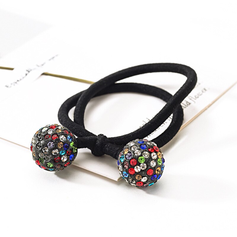 Elástico de cabelo para mulheres, acessórios femininos de cabelo de alta qualidade com strass, para rabo de cavalo: black multicolor