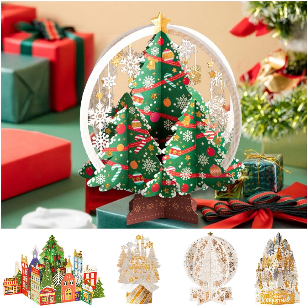 Papirjulekort 3d med konvolutt, håndverk, Gud jul-velsignelseskort, forgylt pop-opp-papirutskjæringspostkort