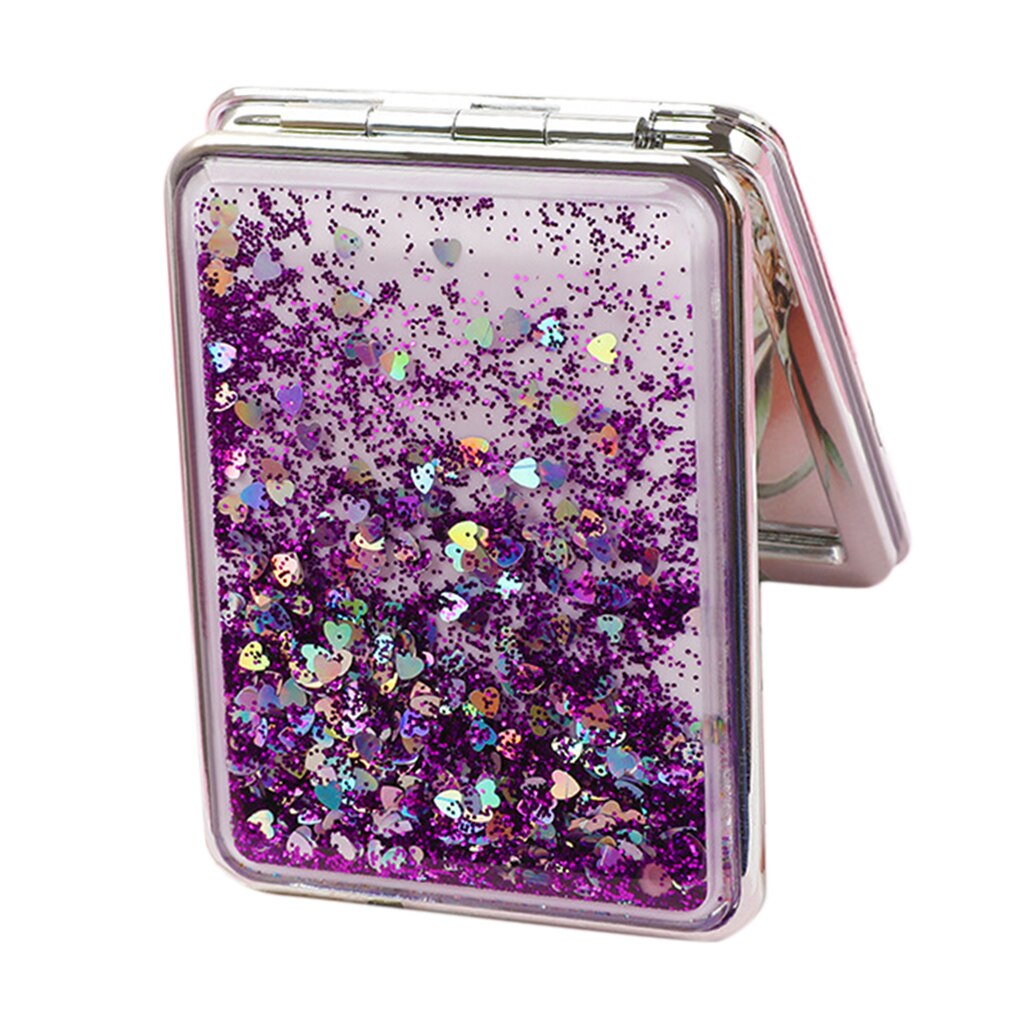 Folding Compact Travel Pocket Beauty Makeup Mirrors, Double Sides Purse Mirrors: Purple-square