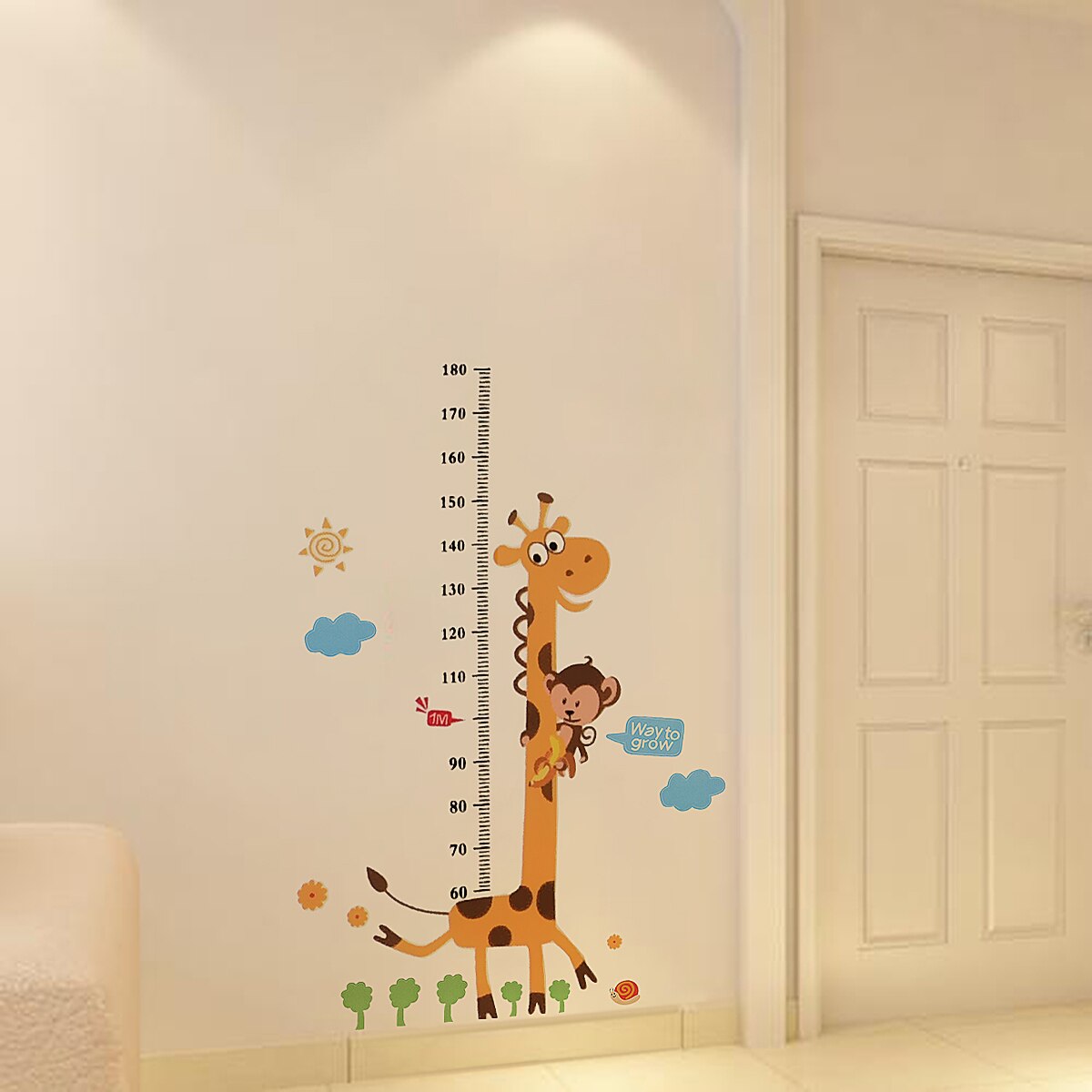 Cute Cartoon Child Height Measurement Wall Sticker Kid Bedroom Wardrobe Animal Growth Chart Ruler For Home