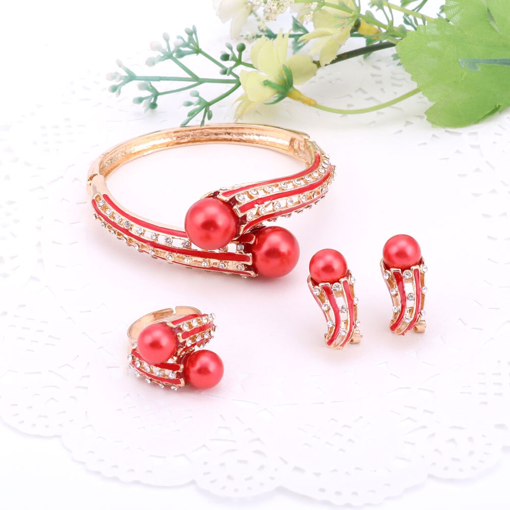 Gold Farbe Schmuck setzt Frauen Schmuck-einstellen/Hochzeit Zubehör Für Frauen Simulierte Perle Kristall Halskette setzt 2 Farben