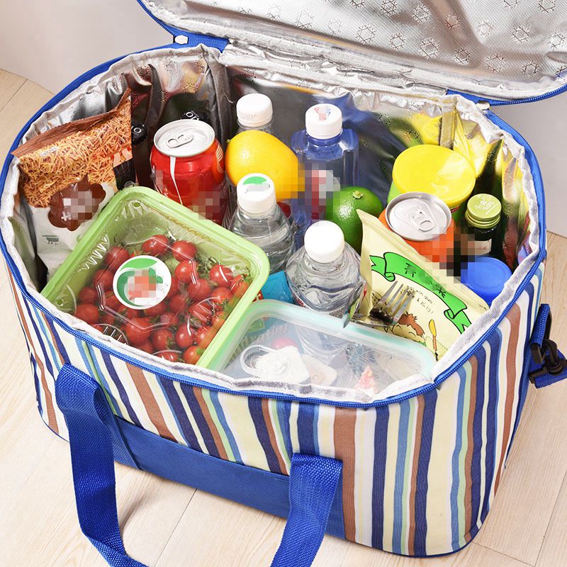 Große Kühltasche Blau abgezogen Thermische Taschen Eis Kasten Tragbare Picknick Eis Pack essen Trinken Isolierte Taschen Aluminium Folie Picknick tasche
