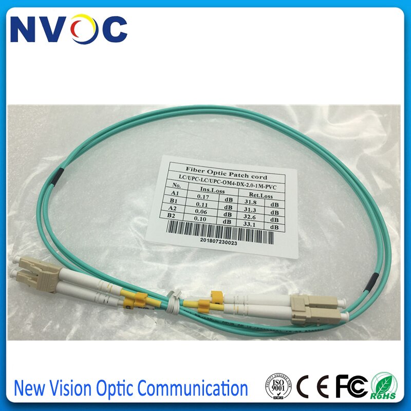 10 pz/lotto, 1M LC UPC LC UPC OM4 50/125 Dual Core MM 2.0 millimetri, rivestimento di PVC, LC/UPC-LC/UPC Duplex Fibra Ottica Patch Cord Cavo di Ponticello