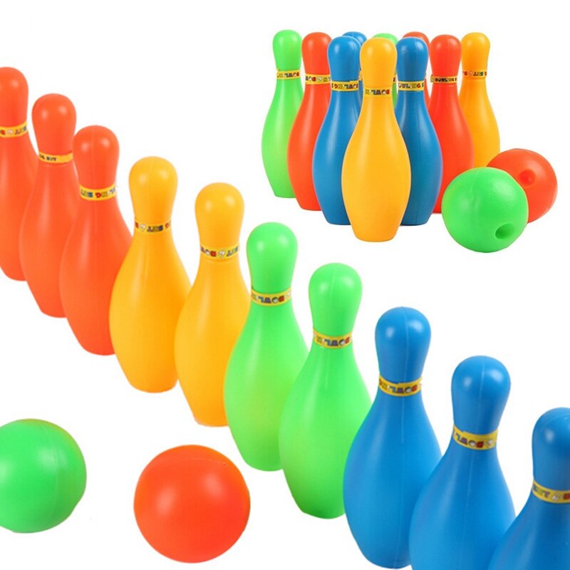 Juego de bolos de plástico para niños, juego de bolos de colores para deportes de interior