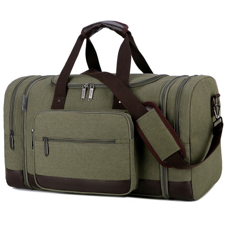 Sacs de voyage en toile pour hommes avec sacs de rangement en cuir pour bagages à main en cuir pour hommes: Armygreen