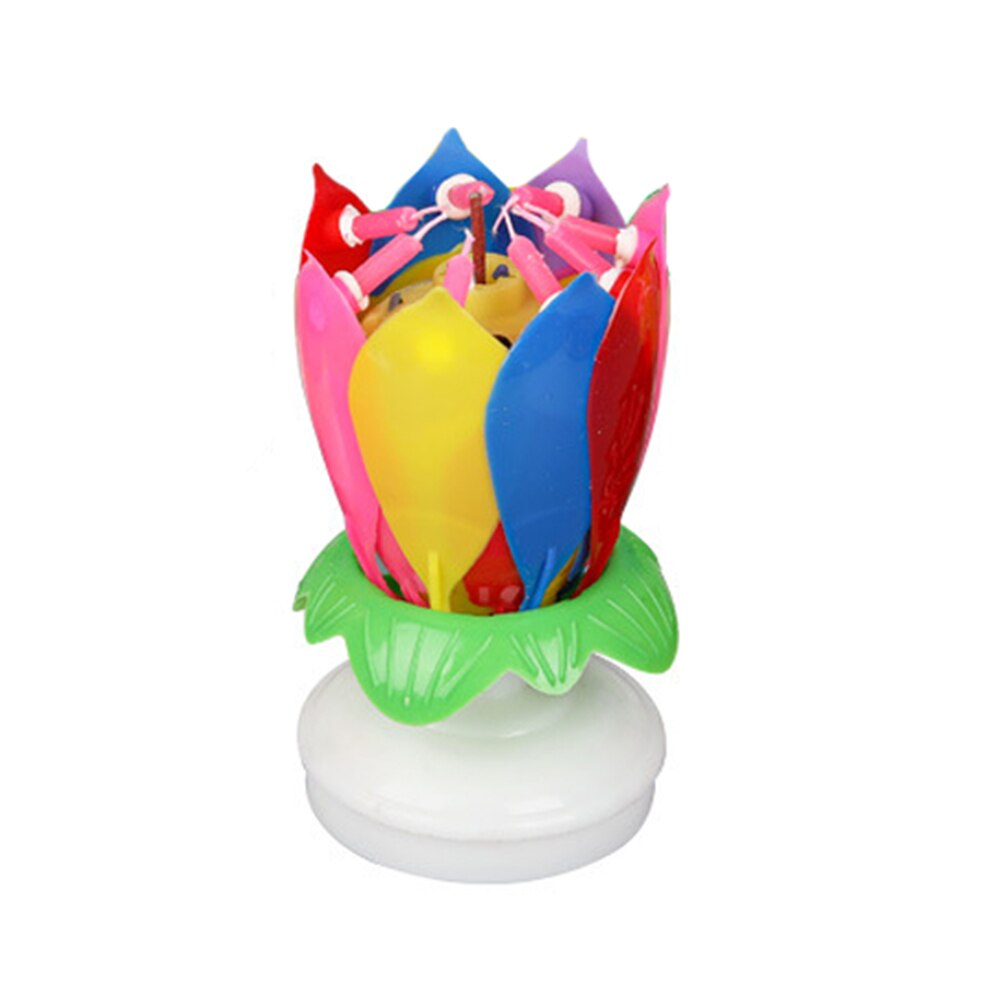 Magic Cake Birthday Lotus Flower Candle Blossom Musical Rotating Decoration Double Lotus Candles Plastic And Wax
