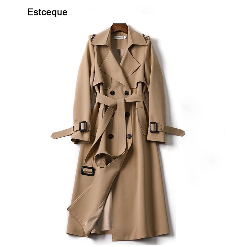 Windjack voor dames, winterjas, koreaanse trenchcoat voor dames, engelse stijl, lange trenchcoat met sjerpen