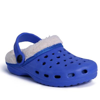Pantoufles originales enfants Croc sabot chaussures hiver décontracté classique garçons fille enfants Fuzz doublé baskets hiver fourrure jardin sandales: Bleu / 1