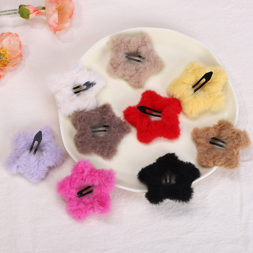 1/2/4 Uds. Pinzas para el cabello BB de estrella de felpa dulce para mujeres y niñas, horquillas con flequillo lateral esponjoso, pasadores, accesorios para el cabello Y2K