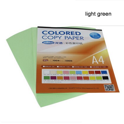 Copy printing color paper A4 100 sheets 80G Multicolors Handmade DIY paper Office School Supplies: Light green