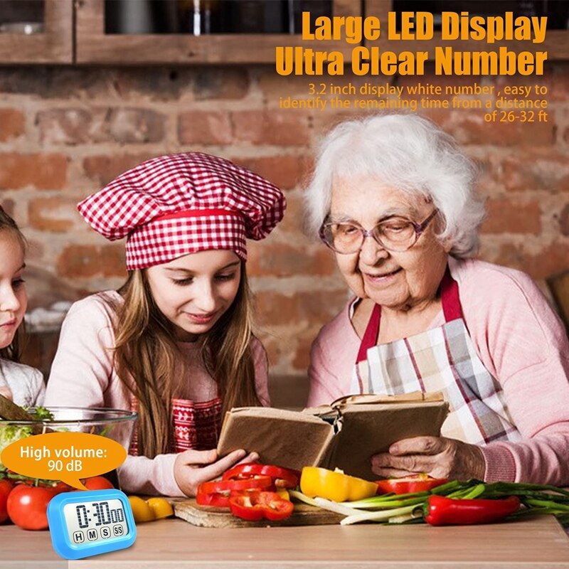Digital Kitchen Timer Press Screen For Cooking,Magnetic Countdown Count Up Timer,LED Display Large Digits Timer