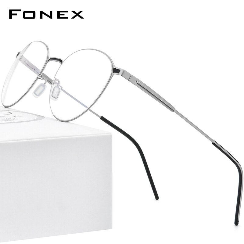 FONEX liga óculos quadro feminino redonda miopia prescrição óculos ópticos homens 2020 metal completo coreano screwless eyewear f1014