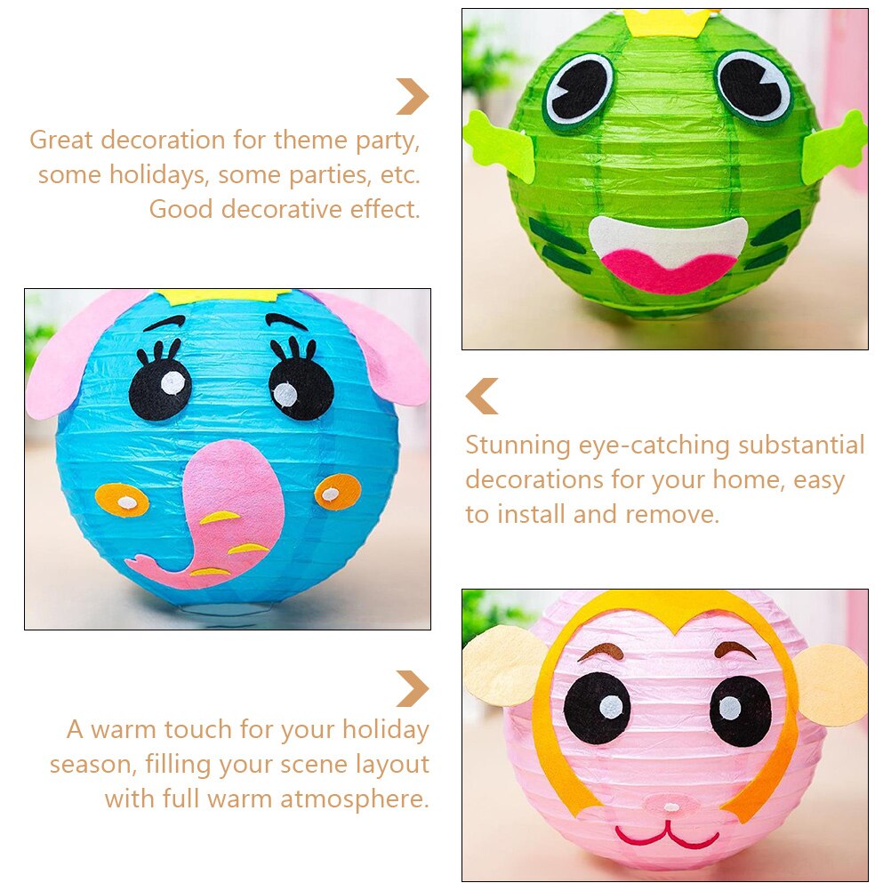 5pcs Kids Cartoon Lanterns Chinese Paper Lanterns DIY Paper Lantern Supplies