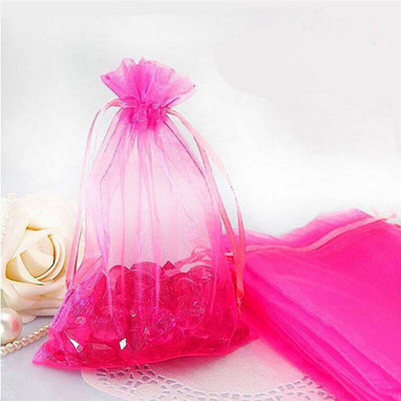 50pc Organza Bags Jewelry Candy Bag Wedding Favors Bags Mesh Pouches: rose