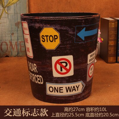 27cm retro Altpapier Korb Kreative PU Leder Bar Mülleimer Mülleimer Gargabe Warst Papier Jahrgang Korb Ohne Deckel: Verkehr Unterschrift