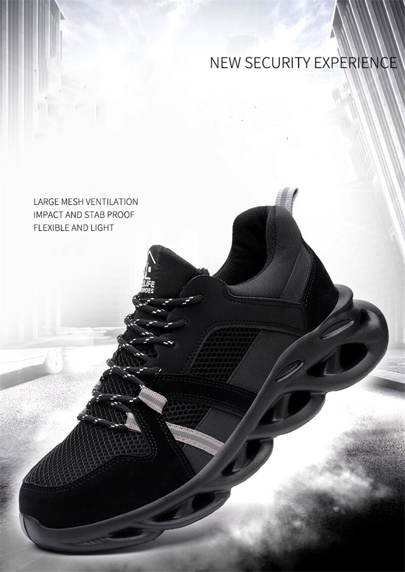 The breathable mesh fabric is light and comfortable, anti-smashing and puncture-proof safety shoes, steel toe cap work shoes