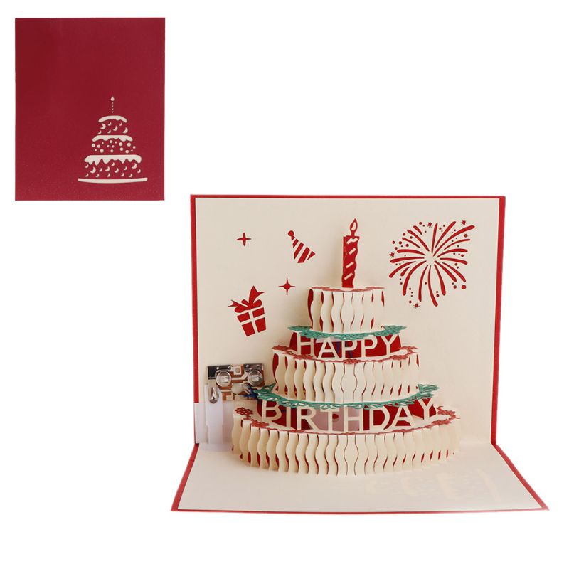 3d pop up cartão feliz aniversário bolo música led cartão com envelope novo: B
