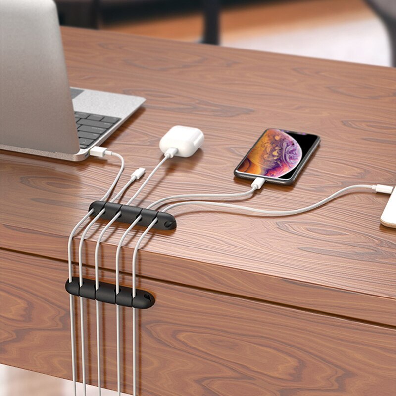 4PCS Desktop Double-sided Porous Non-marking Cable Holder Wire Cord Protector Silicone USB Cable Wire Organizer Management Clamp