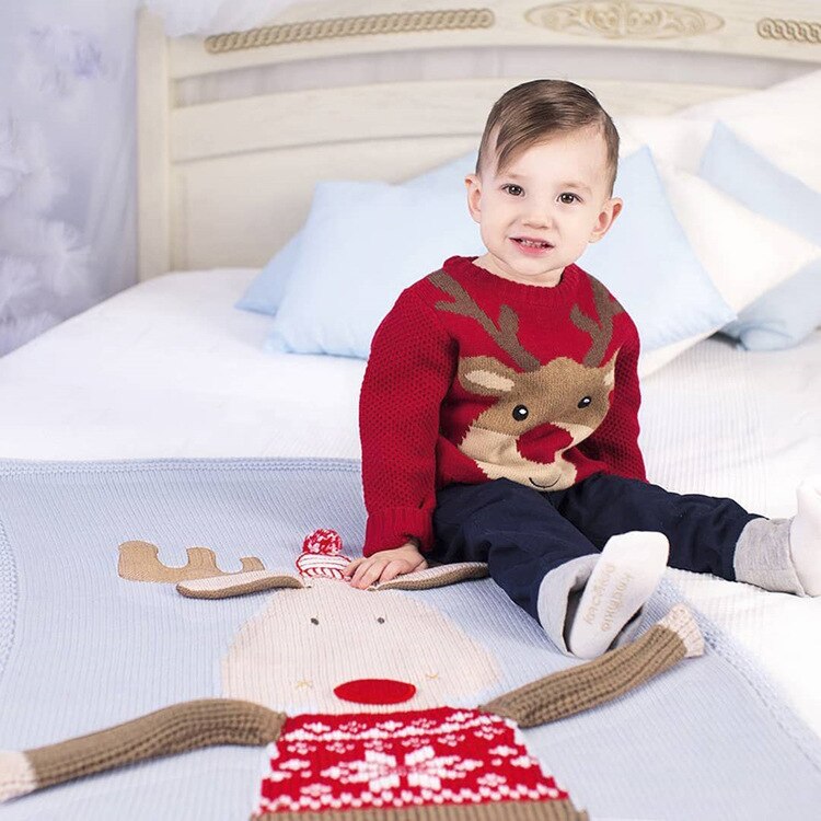 Nova marca bebe natal cervos cobertor estéreo toalha de ouvido primavera outono kniting soogan camisola colcha praia esteira do bebê algodão cobertor