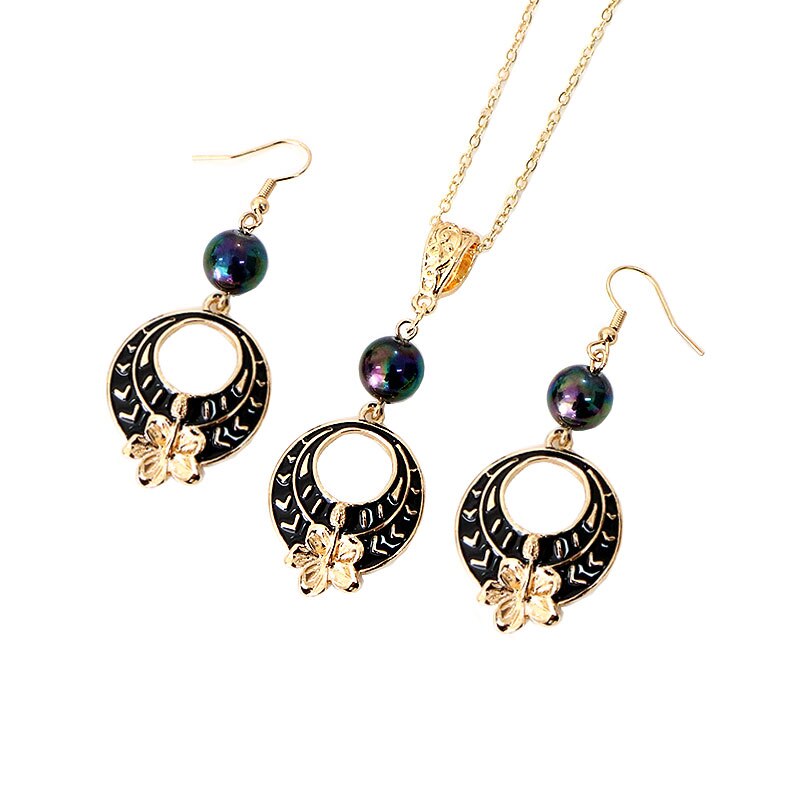 KOMi Polynesian Hawaiian Samoa Marshall Style Glass Bead Pearl Hollow Cross Heart Flower Charm Necklace Earrings Jewelry Set: GJZ377