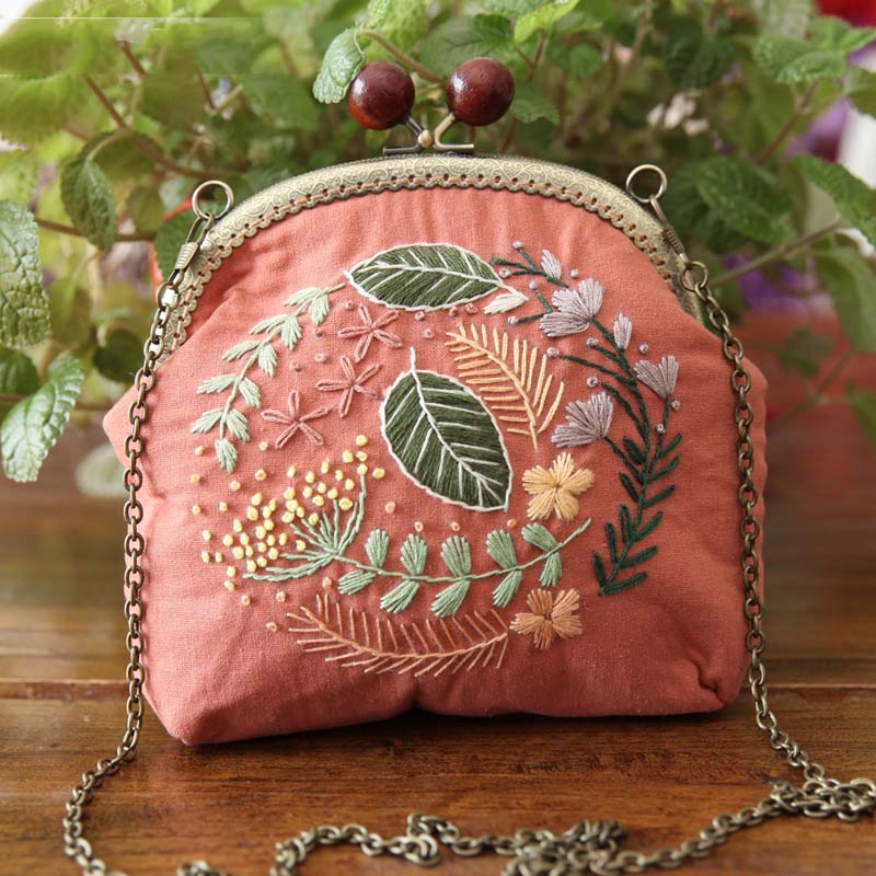 Kits de bordado para bolsos, bordado floral, cadena para monedas, bolsas para teléfono, conjuntos de punto de cruz con bastidor de bordado, cumpleaños y navidad.: D