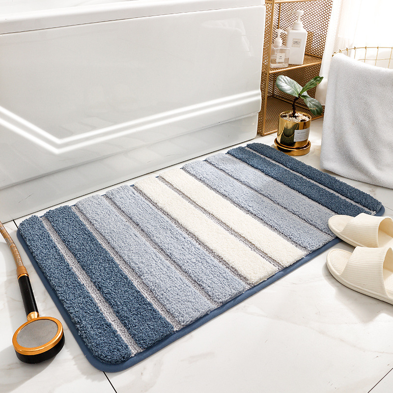 Striped Bathroom Mats Thickened Long Hair Floor Carpet Toilet Door Absorbent Bathroom Tub Mat Kitchen Rug Non-slip Foot Pad: Pink / 1400MMx2000MM