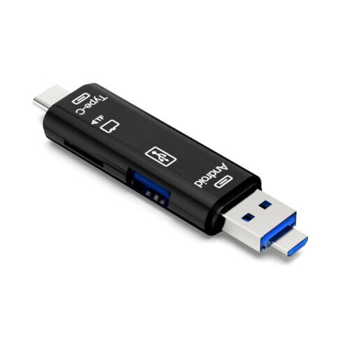 Leitor de cartões Usb 3.1 de alta velocidade, leitor de cartões SD TF microSD USB tipo C USB micro para computadores e notebooks: Preto