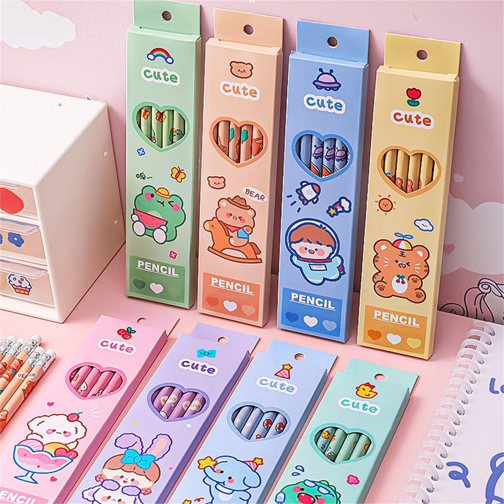 6 Pcs/Set Cute Cartoon Animals Kids Hb Standard Pencil Stationery Pencils For Kids Drawing Sketch Writing Suplies Students