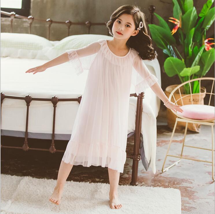 Sommer Baumwolle Nachthemd Mädchen Einfarbig Rüschen Nachthemd freundlicher Baby Nachtwäsche Schlaf Kleid freundlicher Pyjama 4 6 8 10 12 14Y
