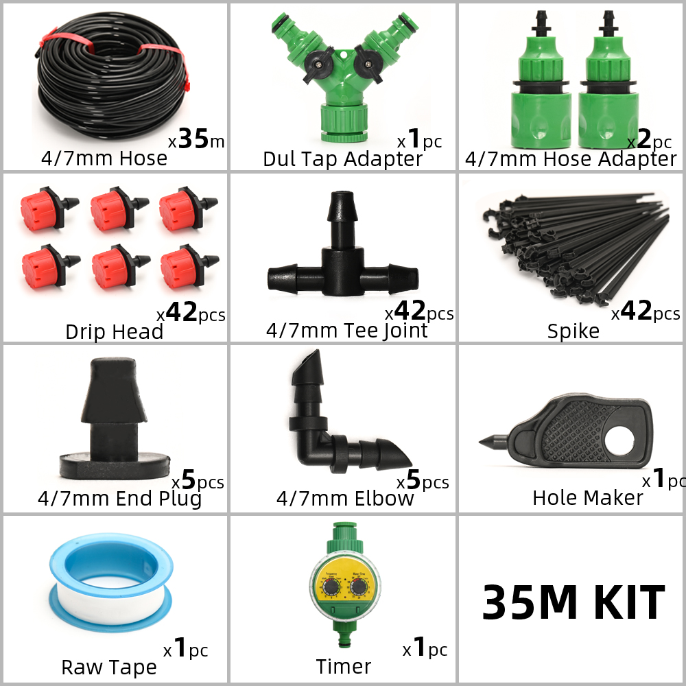 5M-60M Watering System With Timer Micro Drippers For Irrigation Drip Irrigation System Watering Set Water Plant System Automatic: 35M KIT TIMER