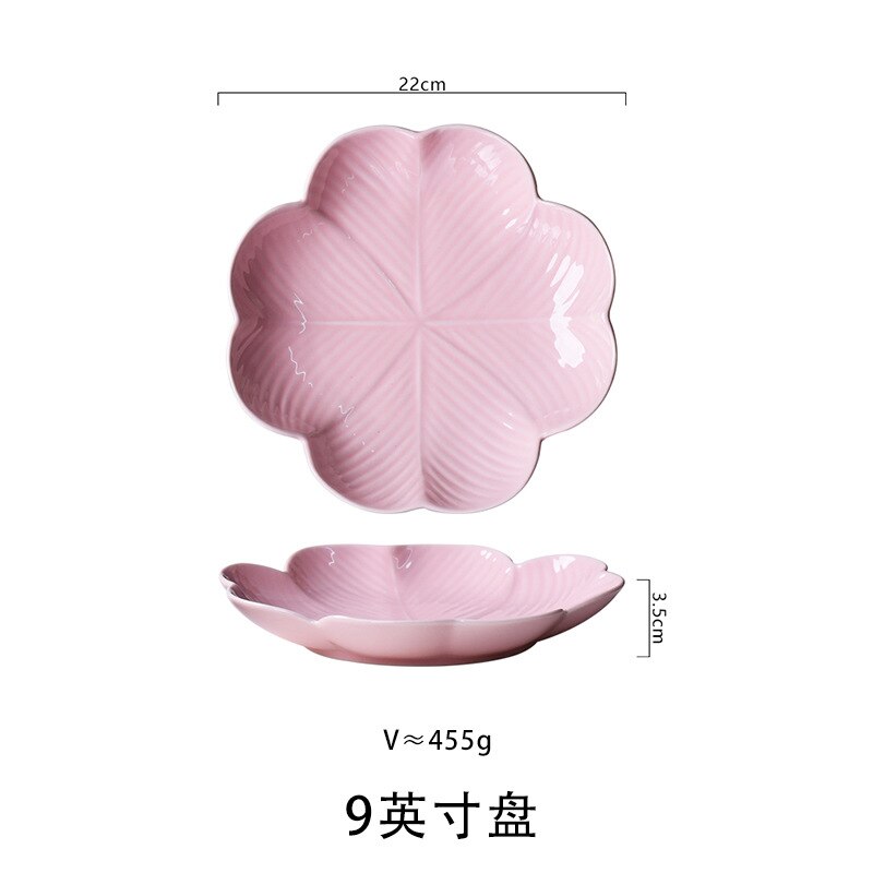 leaf-shaped tableware Home ceramic breakfast plate fruit salad dish net red soup dish deep plate: 9-inch pink