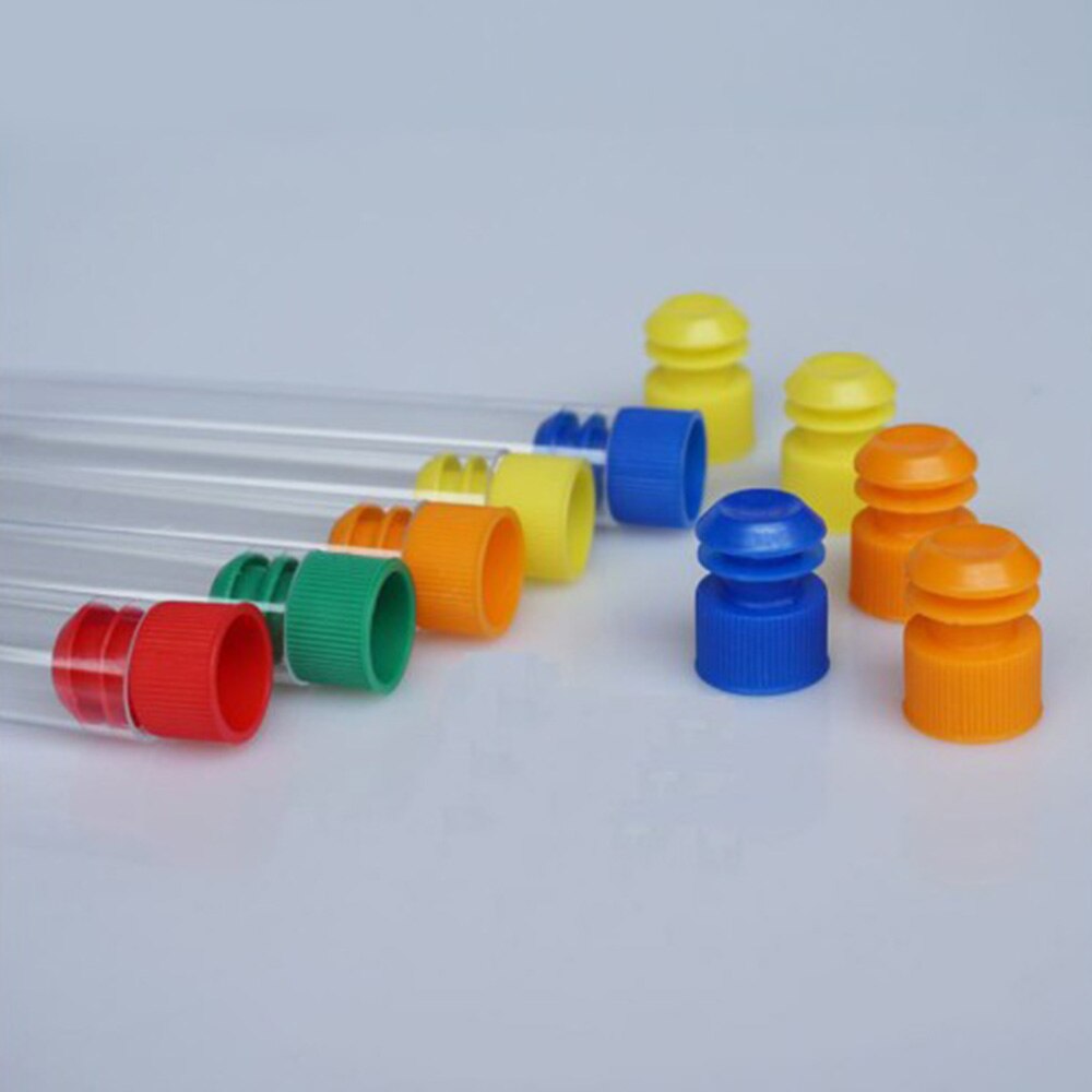 100pcs 16x100 mm Plastic Test Tube With Cap 5 Colors Of Cap To Choose Clear Like Glass