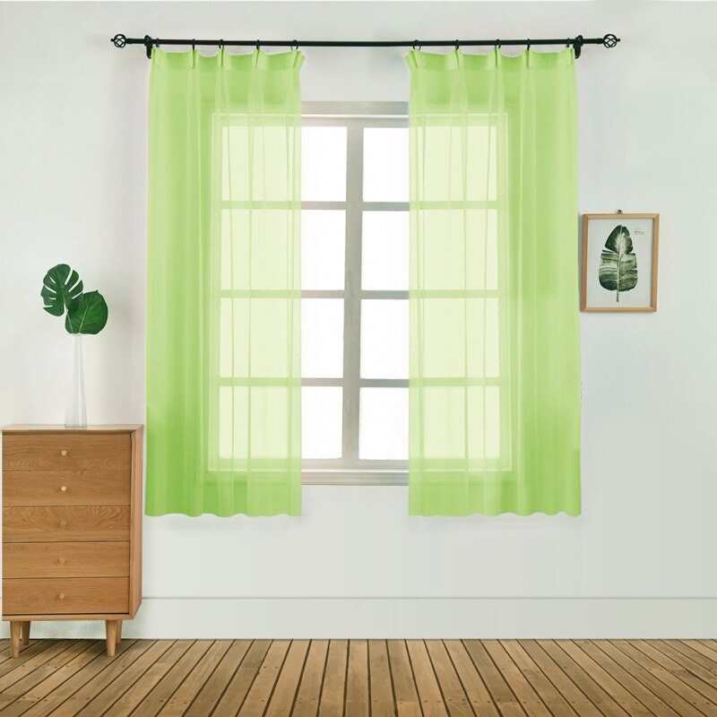 100 x 130cm vindue tyl gardin hvid / pink / grøn voile vinduesgardiner gardin indbygget reb almindelige hvide persienner til hjemmet: Lysegrøn