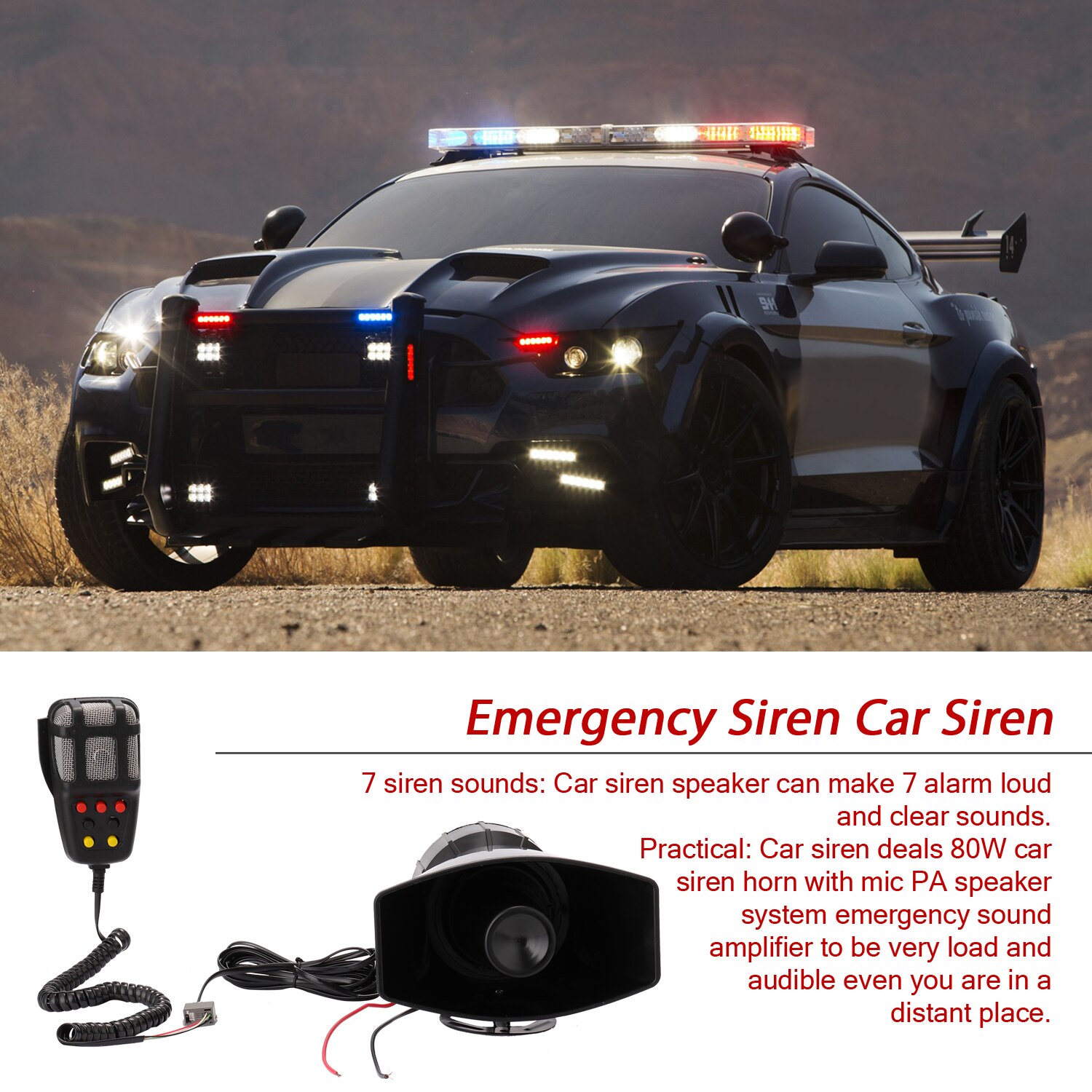 Fine 12V 80W Tone Sound Car Emergency Siren Car Siren Horn Mic PA Speaker System Emergency Amplifier Hooter