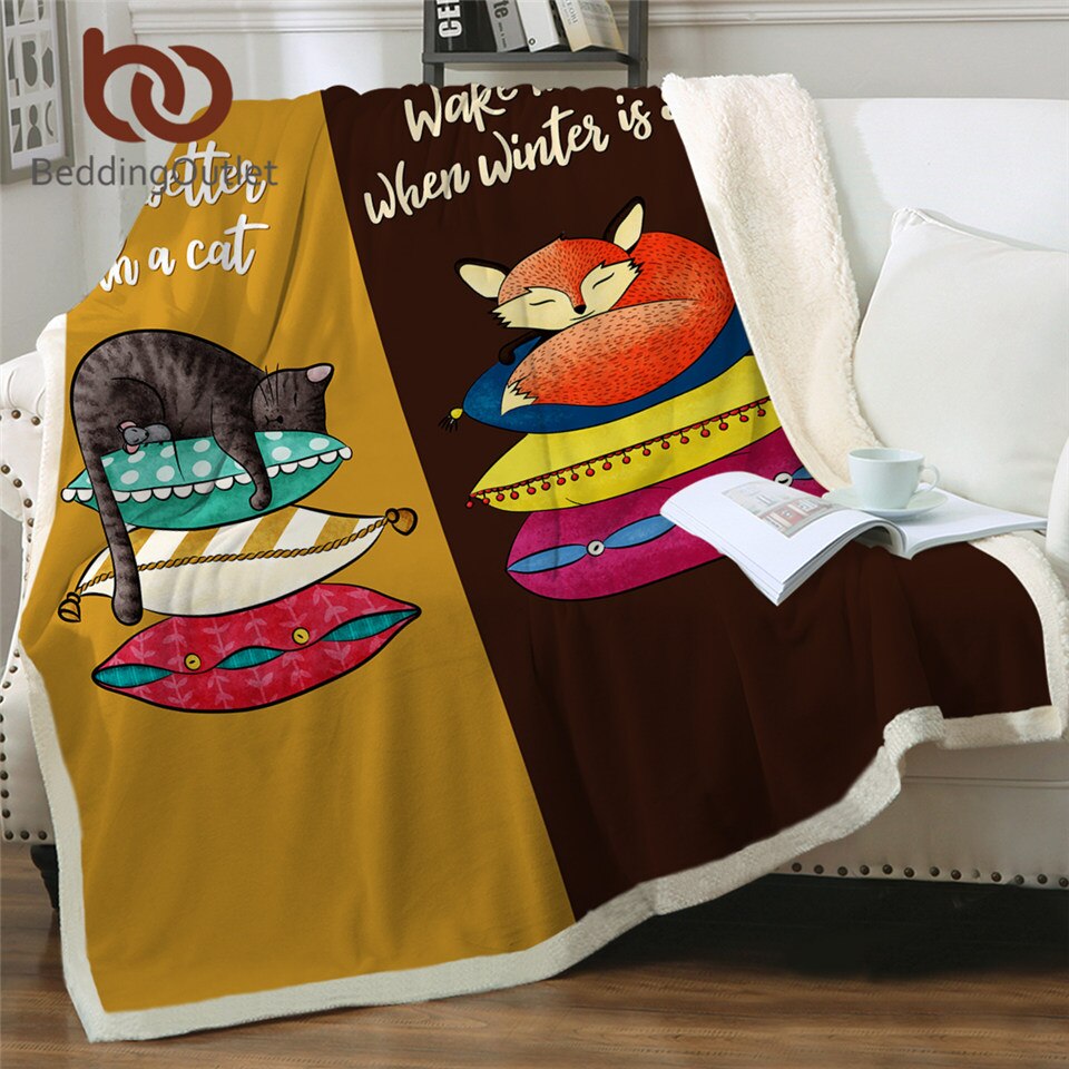Beddingoutlet Vos Kat Gooi Deken Slapen Dier Pluche Sprei Cartoon Harige Deken Kleurrijke Sprei Leuke Mantas De Cama