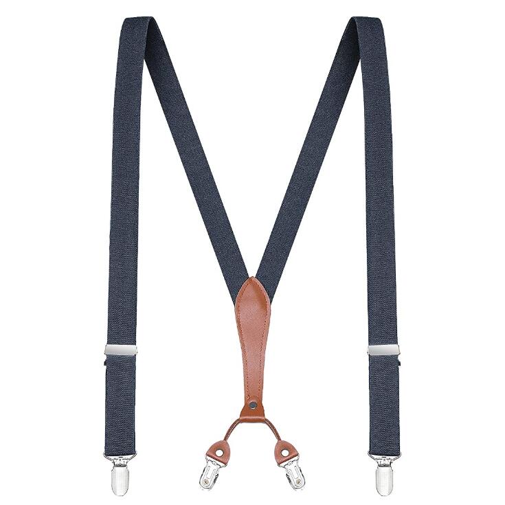 Y-Vorm 4 Clips Bretels Mannelijke Unisex Vintage Casual Lederen Bretels 2.5 Cm Breedte Voor Man Vrouw Microfiber Bretels: denim blue