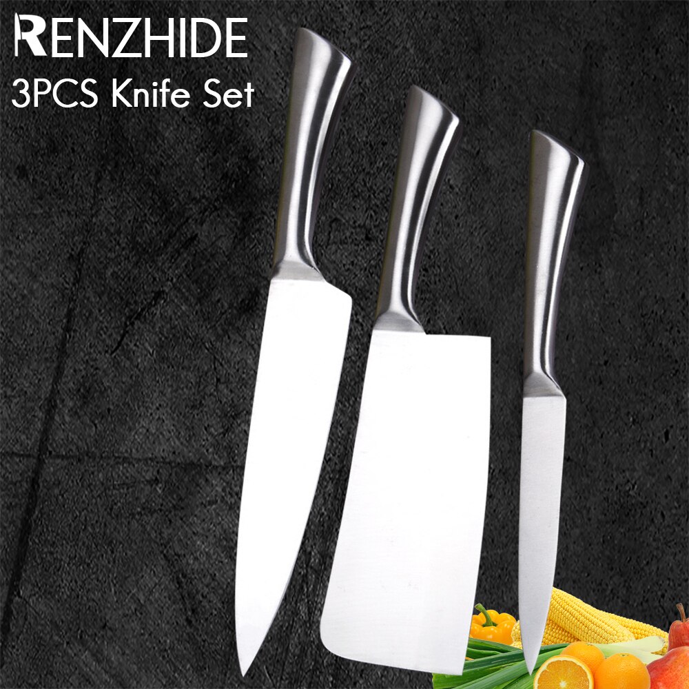 RZD Japanese Cooking Knives Set Chef 8'' Inch Santoku Chopping Utility Knife Holder Wooden Stand Storage Save Space Kitchen Tool: B 3pcs set