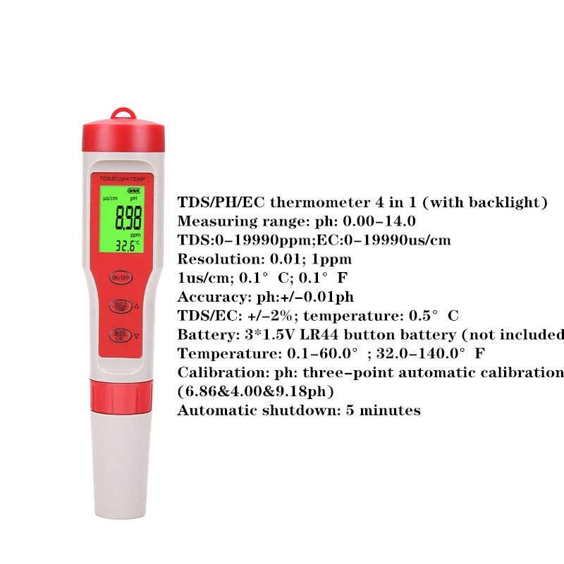 1 x pH et 1 x testeur TDS 4 en 1 m pH EC température pour eau, aquarium