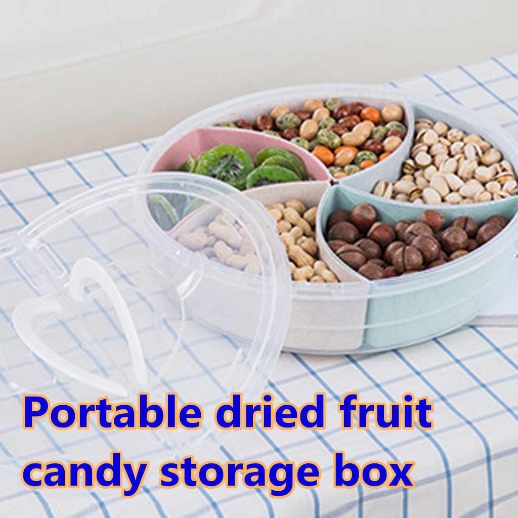 Portable Snack Box Candy Food Storage Box Jewelry Storage Box Sealed Portable dried fruit plate compartment storage box &F3