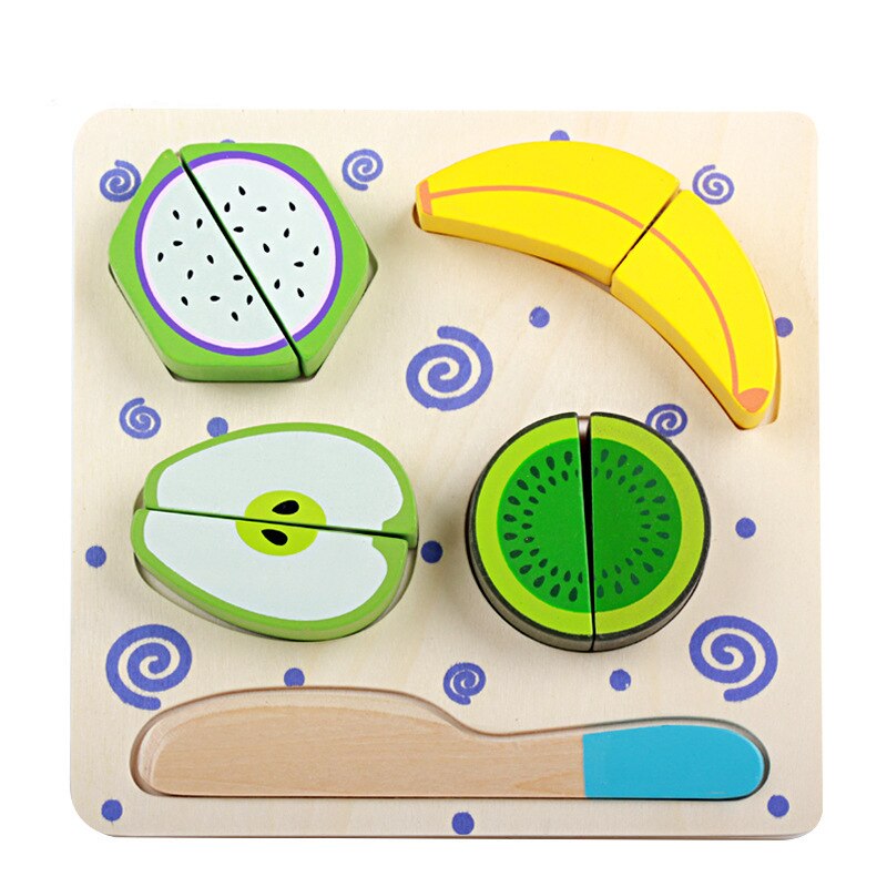 3D Wooden Puzzle Cutting Fruits Vegetables String Pretend Play Learning Early Educational Toys For Children Kids