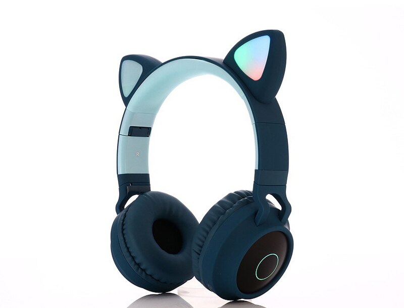 Cuffie Bluetooth a LED con orecchio di gatto cuffie carine, cuffie Bluetooth per bambini per ragazze cuffie vivavoce con luce incandescente cuffie da gioco: 028C blue no box