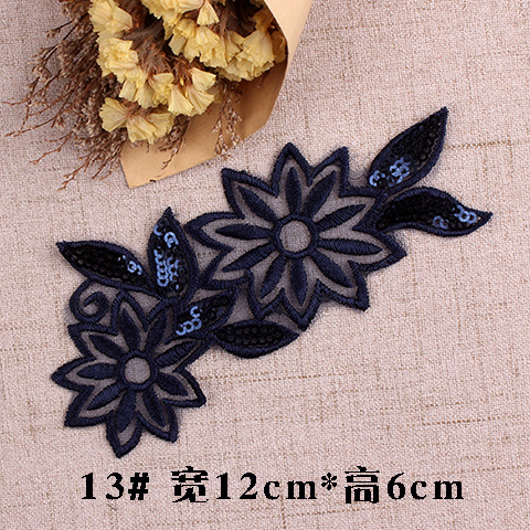 Parches bordados de encaje azul oscuro azul marino, iones para coser en ropa, apliques de mariposa y flores de Organza para ropa, pantalones vaqueros, vestido, rayas DIY: Transparente
