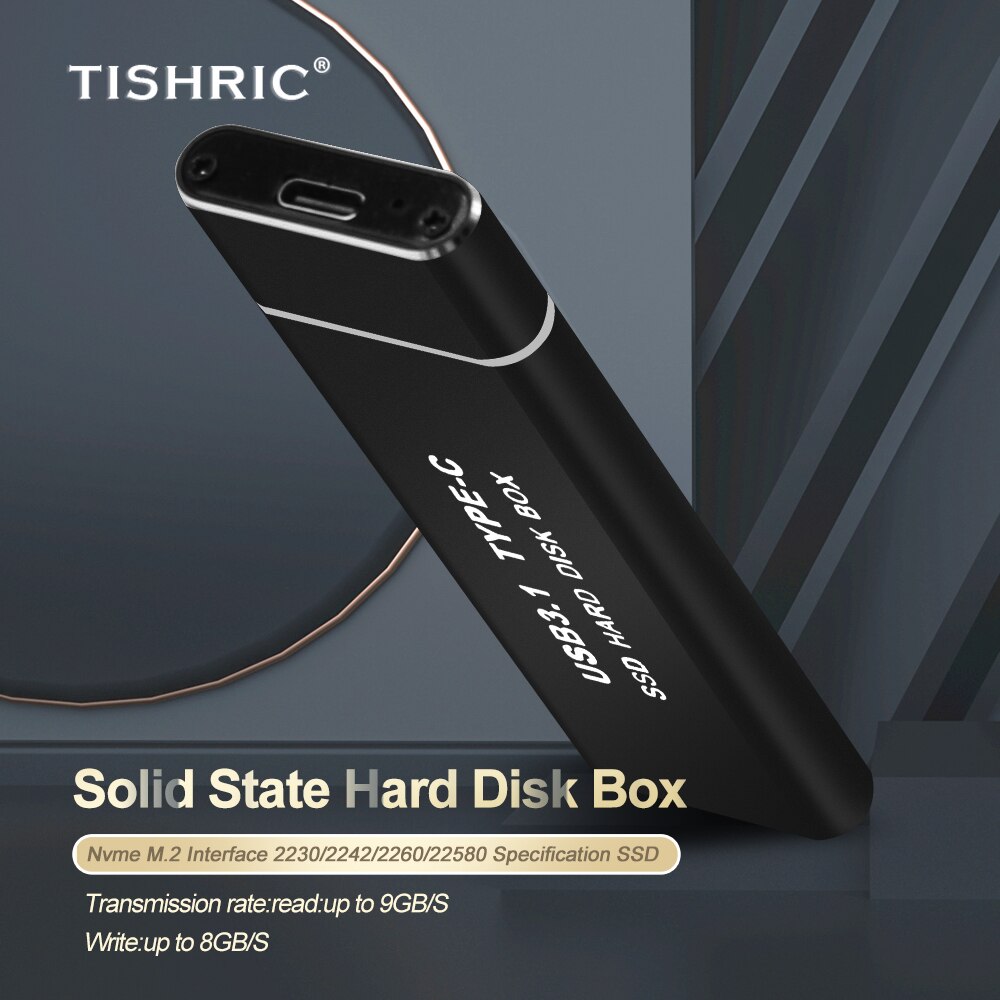 Tishric hdd caixa de disco rígido 10gb caso hdd externo adequado para ngff/nvme m.2 tipo de disco rígido-c adaptador usb 3.0 caixa ssd