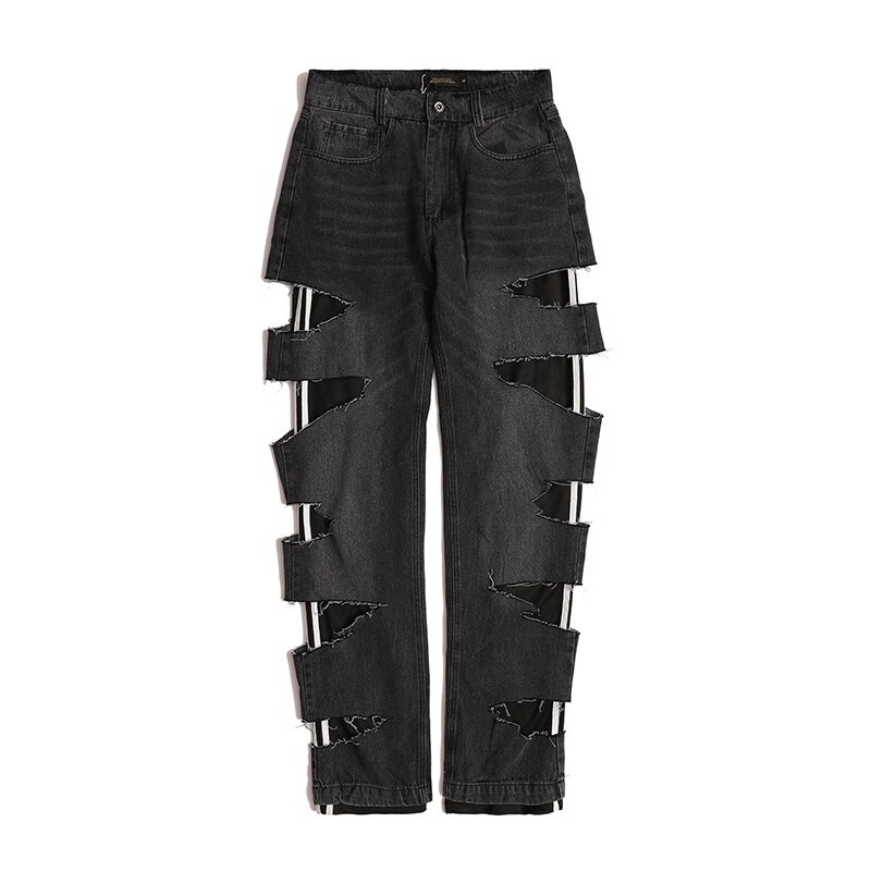 Swag – pantalon en Jean délavé pour hommes, bleu, noir, Hip Hop, Large, pantalon en Denim déchiré, femme, Streetwear urbain: Black / Asian XL
