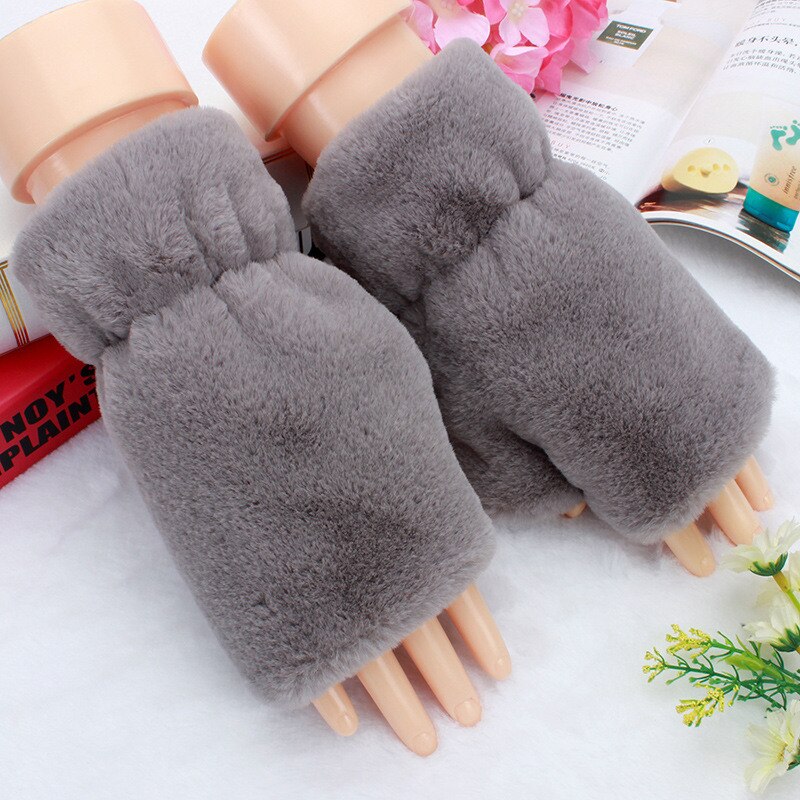 Kinder Mädchen Halbe Finger Flip Fäustlinge Plüsch Dicken Fahren Handschuhe Nette Katze Touchscreen Handschuhe für Mädchen Winter Warme Handschuhe: 4-Grey